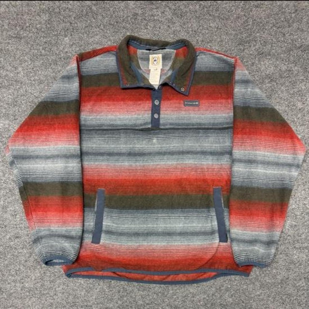 Vintage Cinch Shadow Plaid Quarter Button Sweatshirt Mens XL Red Grey Fleece